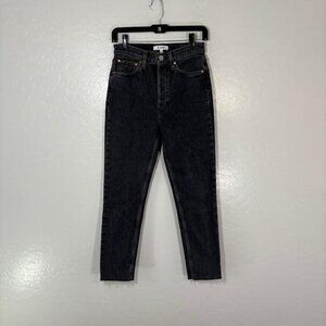 RE DONE Jeans Womens 26 Black Stoned Noir High Rise Slim Ankle Raw Hem Turkey